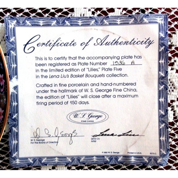 Lena Liu LILIES 5th In Basket Bouquets Series Plate With Certificate #1536A - Picture 3 of 13